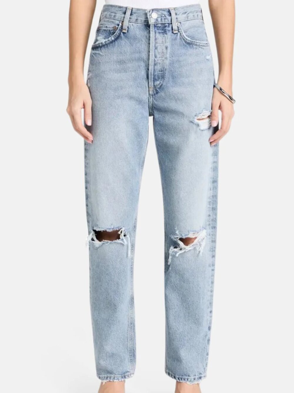 🌟 AGOLDE 🌟 DISTRESSED 90'S COTTON STRAIGHT JEANS MEDIUM WASH THREADBARE SZ 28